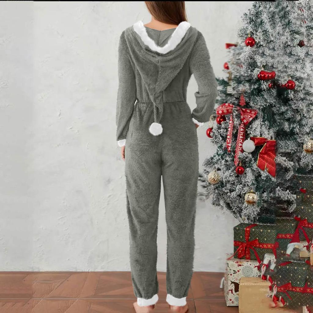 Hoodie Jumpsuits For Women  Fleece Jumpsuit  Pajamas Warm  Romper Sleepwear Zipper Hooded