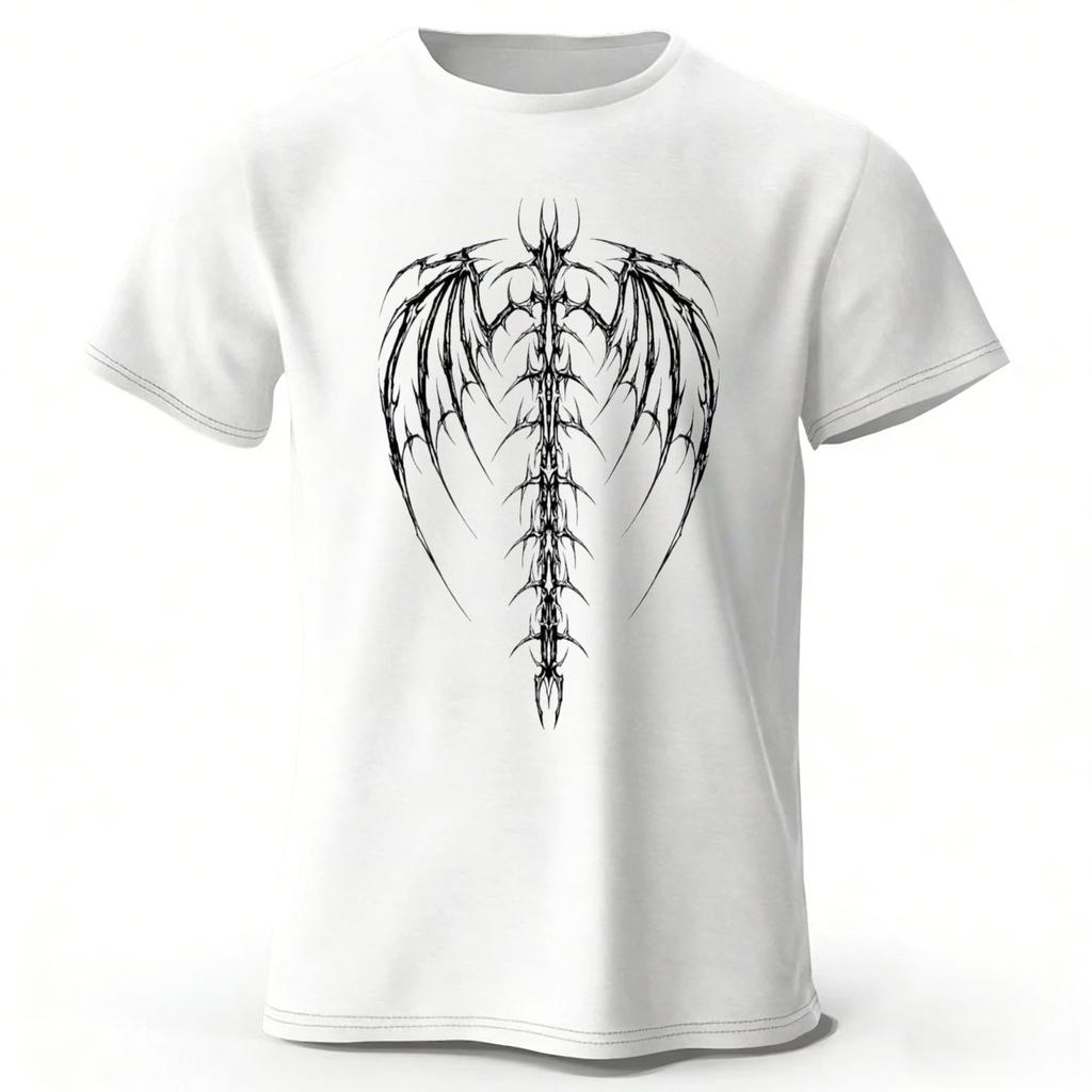 New Dark Devil Spine Print Pure Cotton Short Sleeved Menswomens Loose Soft and Comfortable Tshirt for Street Fashion Top