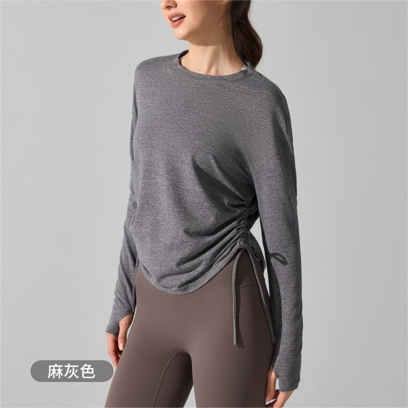 Womens Long Sleeve Workout Top With Drawstring Waist Breathable Quick-Dry Fitness Tee Running Yoga Casual Wear