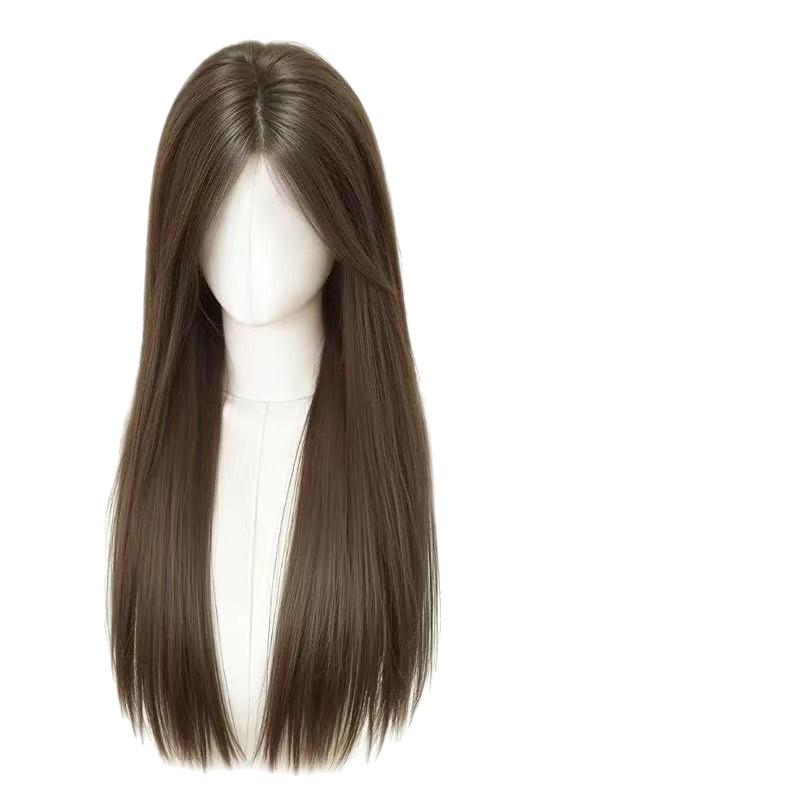 Women's Black Long Straight Seamless Synthetic Wig for Daily Use