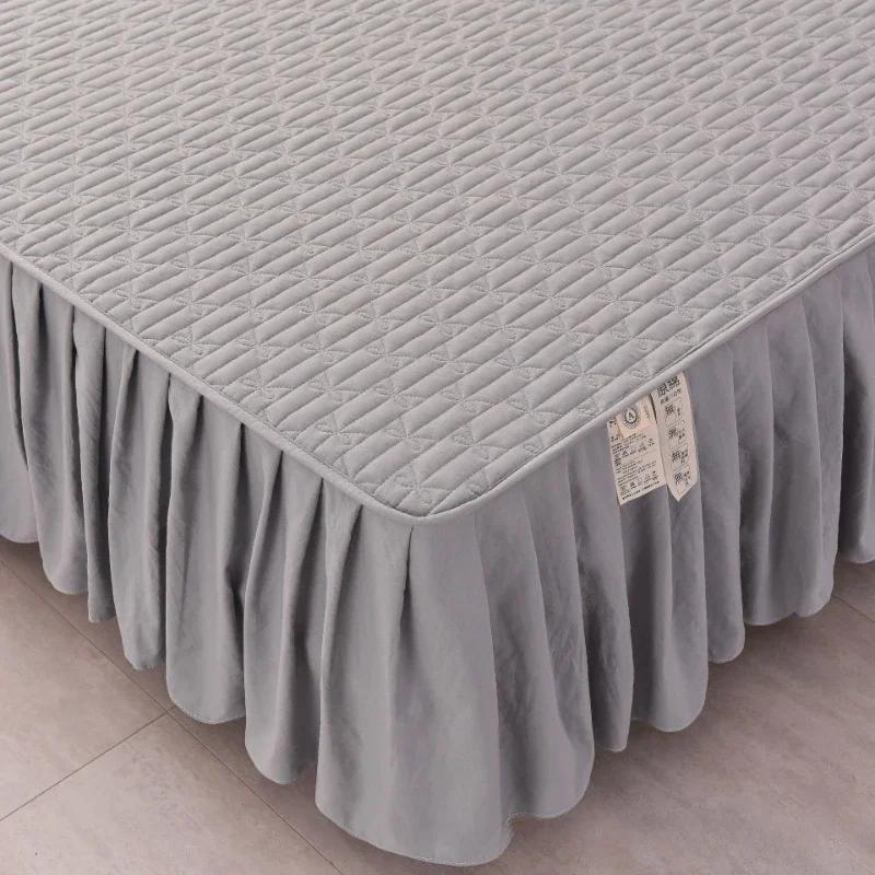 Solid Color Cotton Fitted Sheet Bed Skirt 2-in-1 Dustproof Bedspread Modern Minimalist Mattress Dust Protection Cover