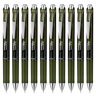 Pentel Energel Gel-Tinte Kugelschreiber Druckmechanismus Oliv 10 Stifte Stift, Typ, 0,5 mm, BLN75A2-KA, Schwarz,