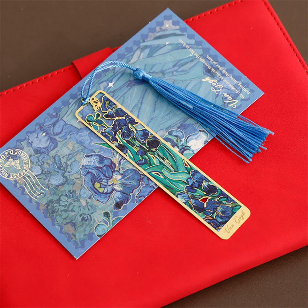 Van Gogh Oil Painting Style Bookmark Vintage Metal Book Page Book Decoration Tassels Bookmarks Student Office Supplies