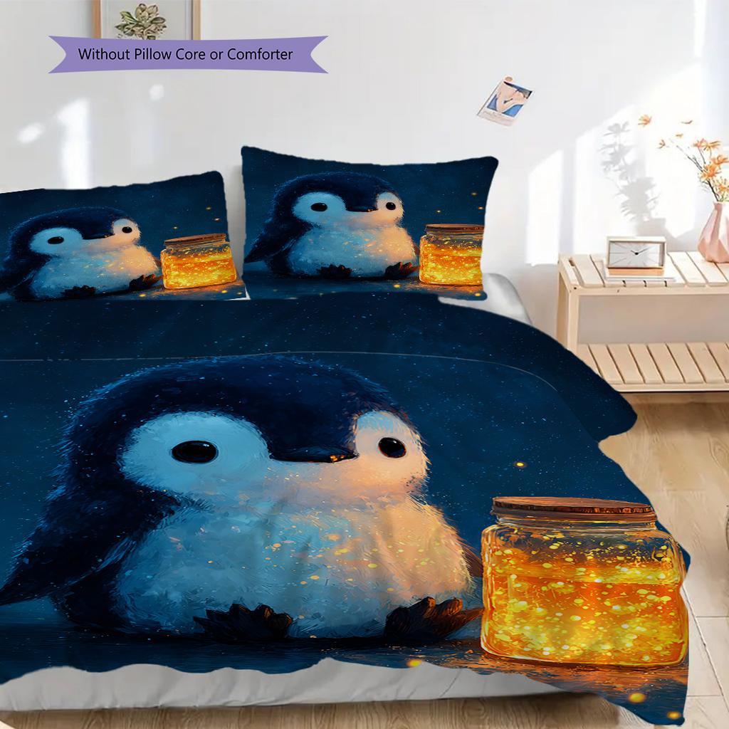 Pinguinmuster Bettwäsche Steppdecke Set Bettbezug Kissenbezug Heimdekoration Geburtstagsgeschenk (1 Bettbezug + 2 Kissenbezüge, ohne Füllung)