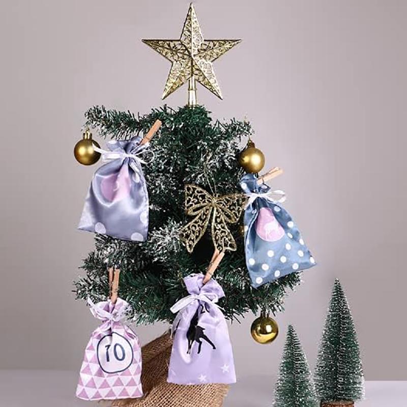 Jul Adventskalender Påsar 24 Dagar Nedräkningsset Godispåse Dragsko Presentpåse Hängande Presentpåsar för Fest Hemdekoration