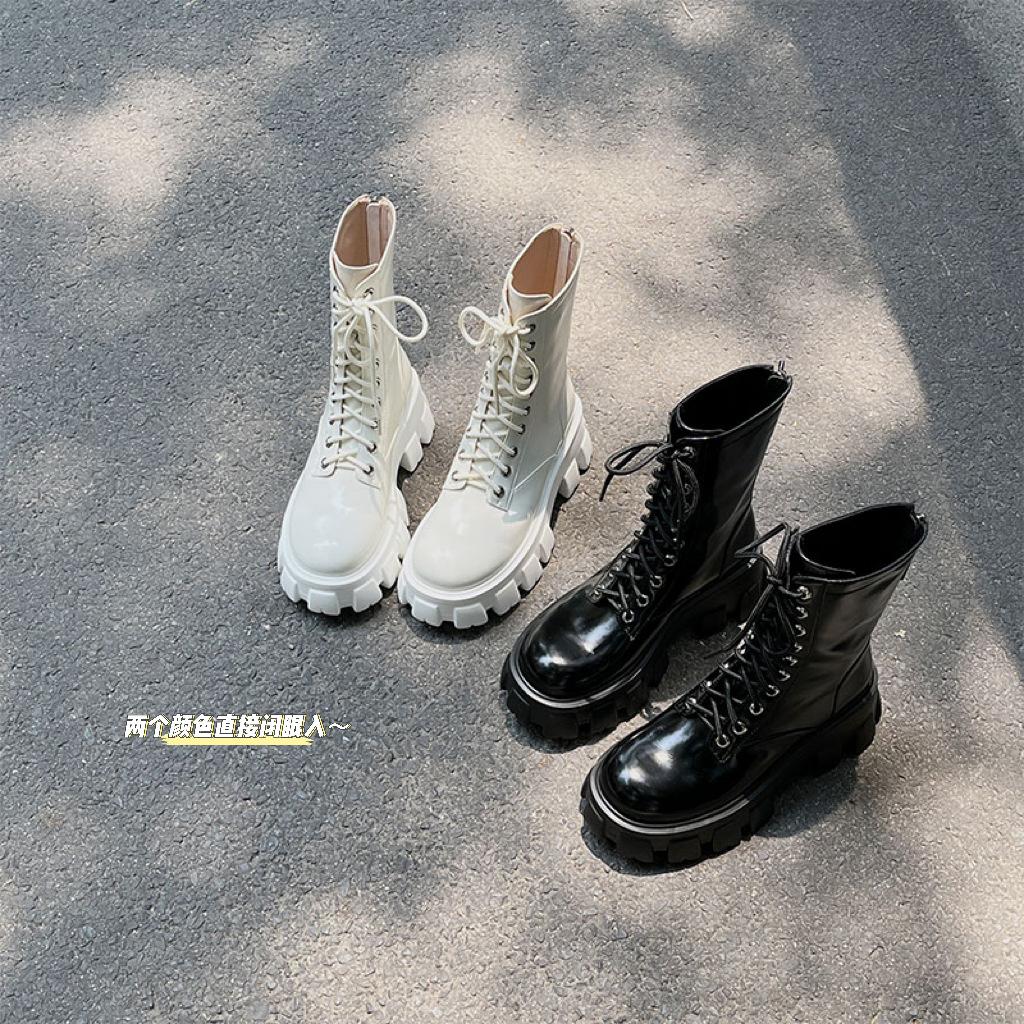 New Year's Goods~ Star Martin Boots British Style High-top Women's Boots 2025 Autumn and Winter Cowhide Lace-up Thick-soled Medium Boots