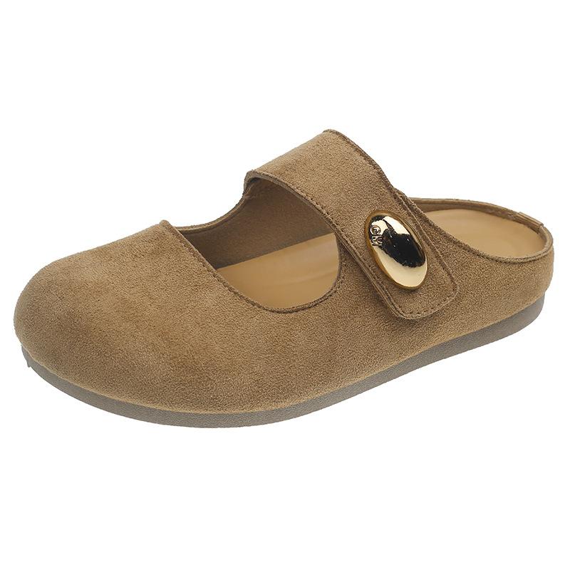 Flat-bottomed Boken Shoes Women's Half-slippers with A Toe Cap One-foot Wear In Spring and Summer and Annoying Cold Slippers