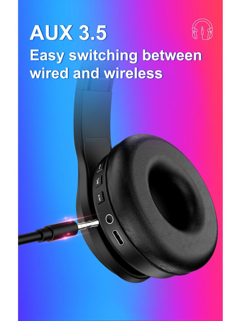 Type-C Wireless Bluetooth Over-Ear Gaming Headset with Heavy Bass Stereo Sound