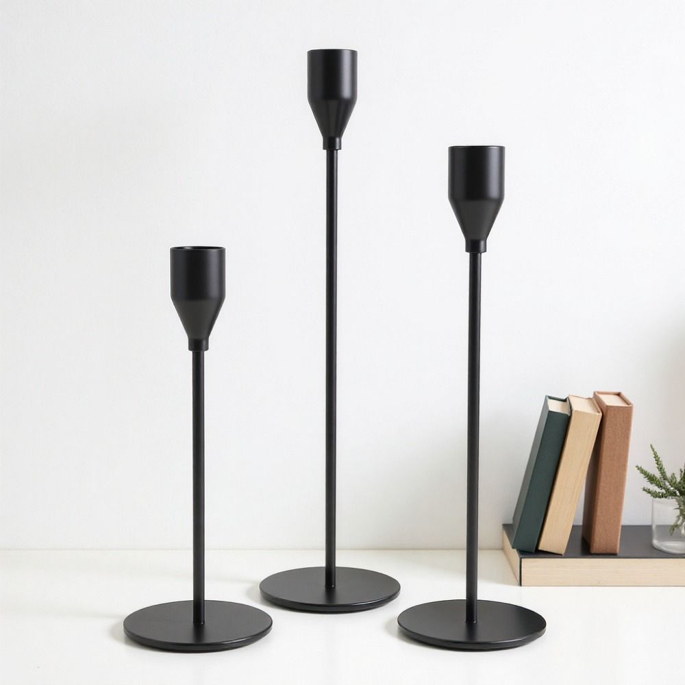 3Pcs High Footed Metal Candle Holders Rust-proof Creative Cup Wedding Candle Stand Flat Bottom Decorative Candle Containers