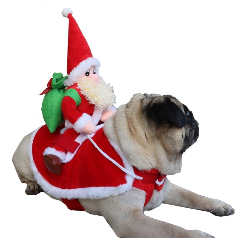 Funny Pet Christmas Outfit With Ride On Design For Small Dog Cats Holiday Celebration Dressingup Santa Claus Costume