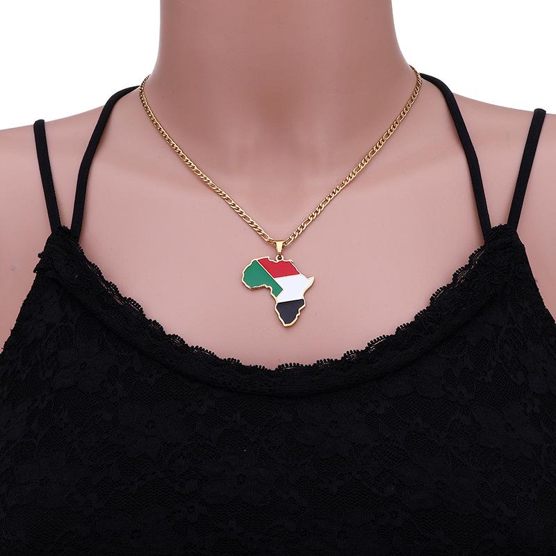Collar con Mapa de Esmalte Africano: Colgante Geométrico de Acero de Titanio, Joyería Estilo 2022.