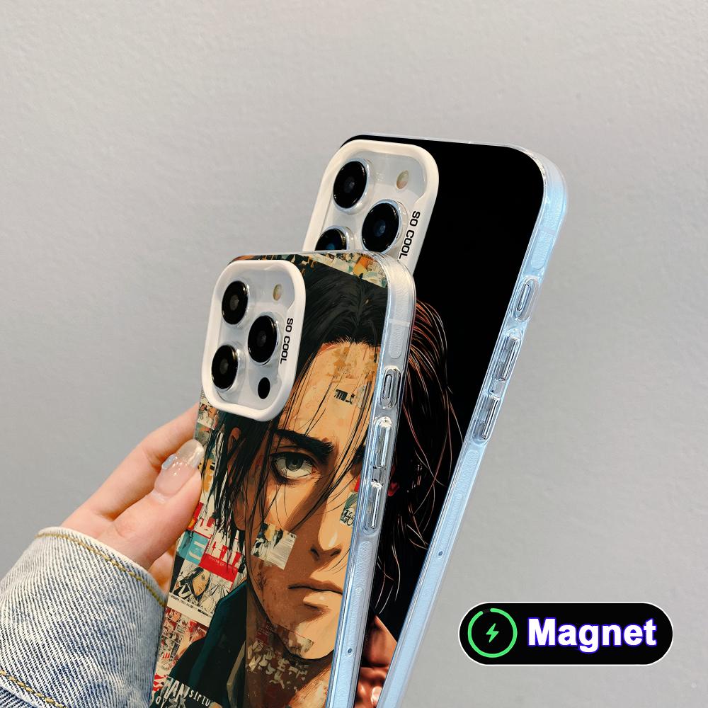 AOT Eren Yeager White Translucent MagSafe Mobile Phone Case for iPhone 17 16 15 14 13 12 11 X XR XS Air Pro Max Plus Cover