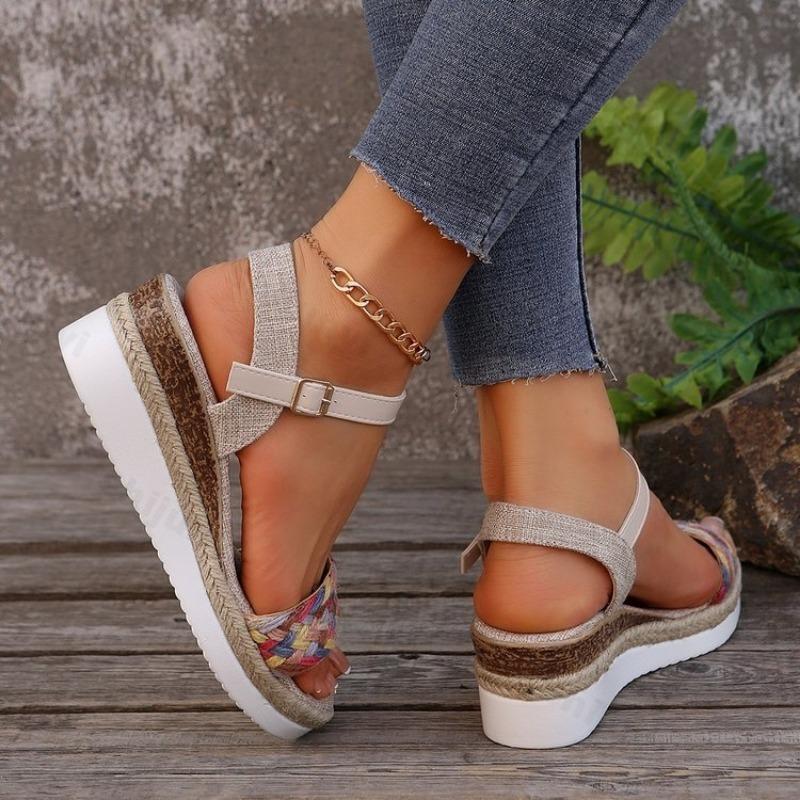 Fashion Women Sandals Peep Toe 2025 Summer Fashion Outdoor Sandal Women Buckle Strap Platform New Wedges High Heels Sandalias De Mujer