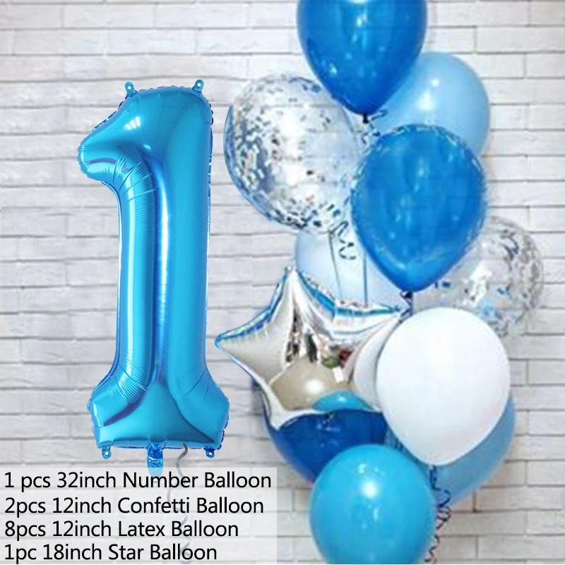 

12Pcs/set Blue Number Foil Latex Balloons Birthday Party Decoration 1st One Year Birthday Decoration Balloon 10inch