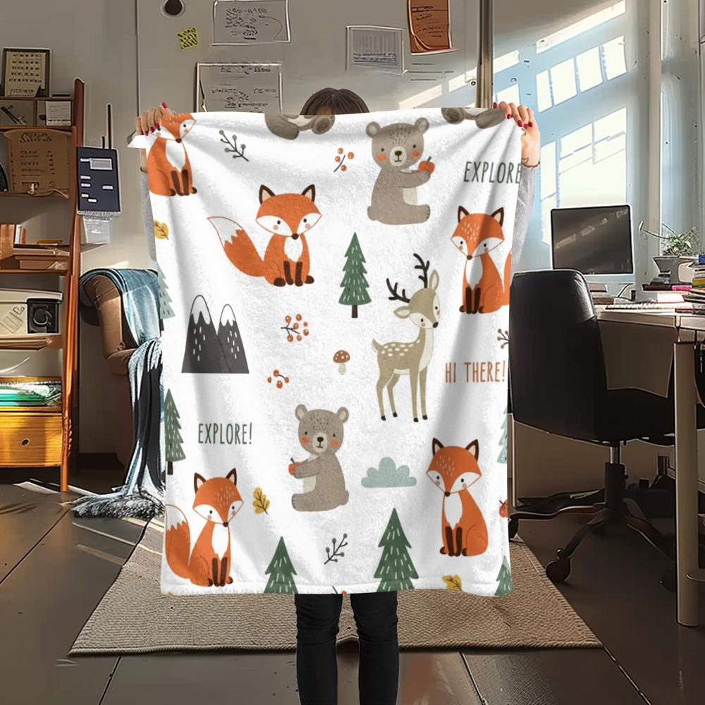 1Pc Cute Nordic Style Print Flannel Blanket, High quality Comfortable for All Seasons, Home Decor, Warmth and Comfort, Perfect for Christmas Gifts W24