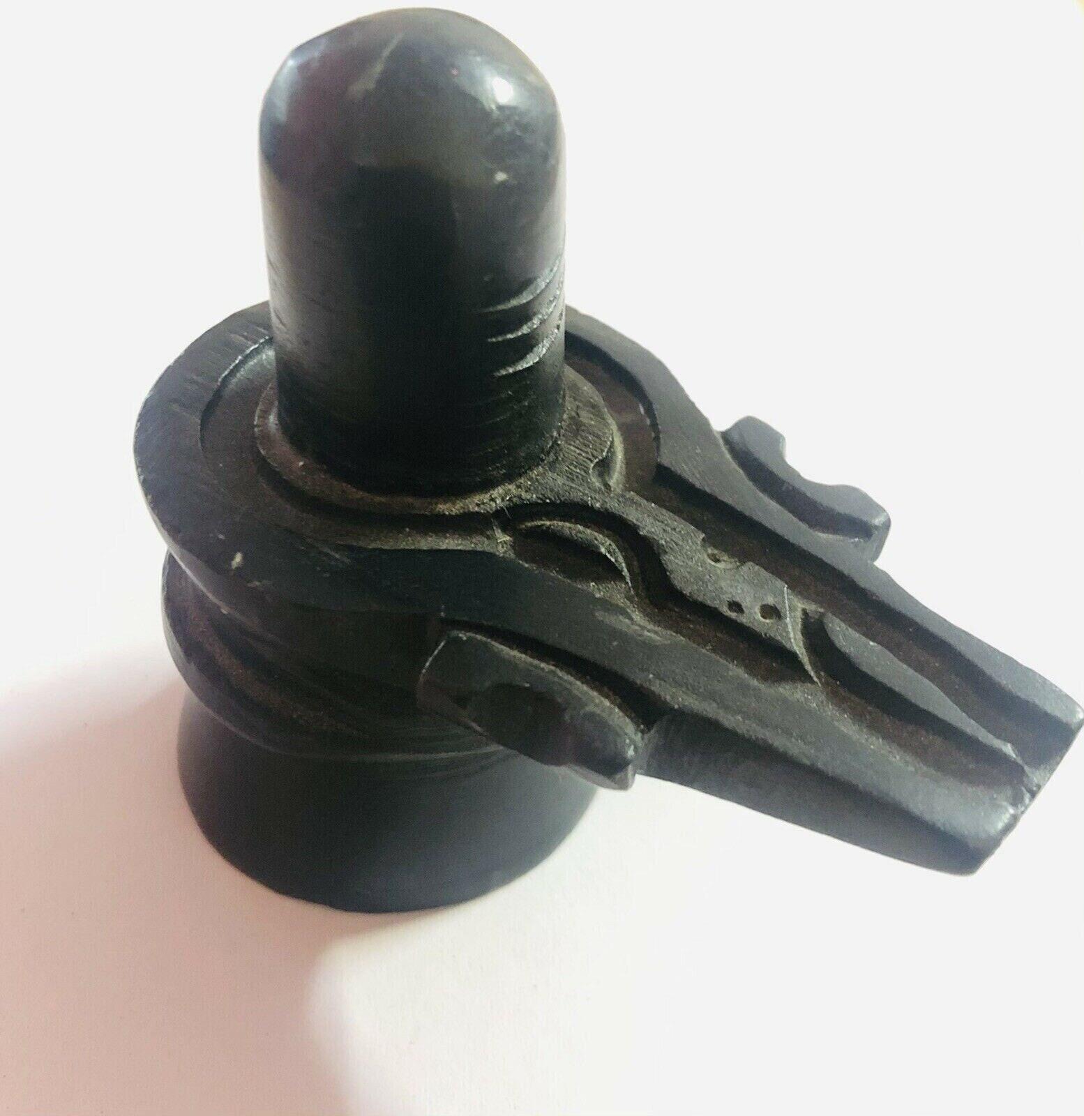 Handmade Black Stone Shivling, Hindu God Shiva Lingam Pooja (3 Inch) One Size