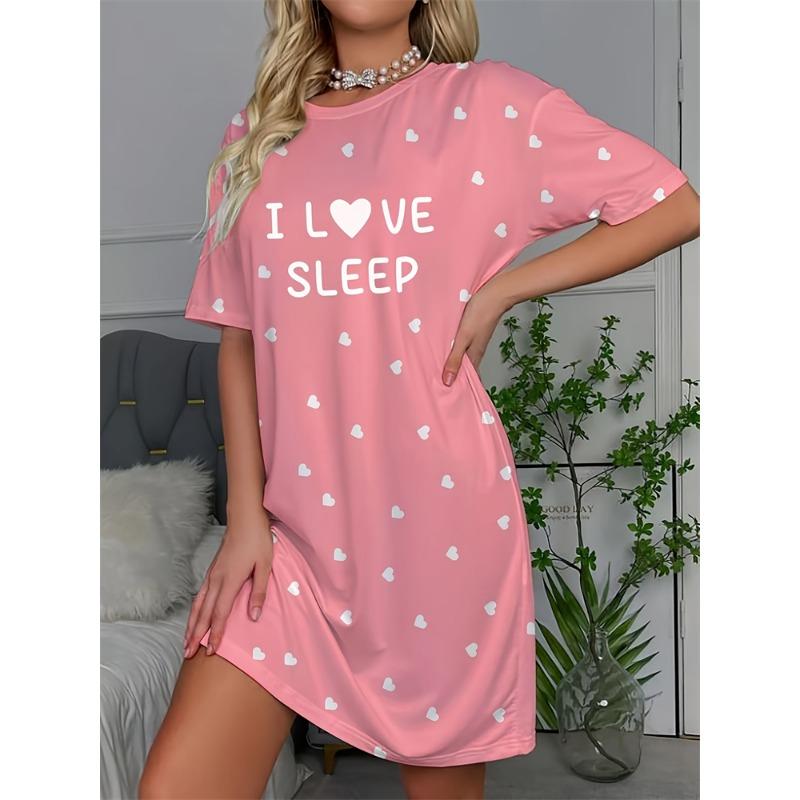 Summer Women's Nightgown Cute Round-Neck Short-Sleeve Dachshund Print Dress—Comfortable and Breathable Loungewear for Home