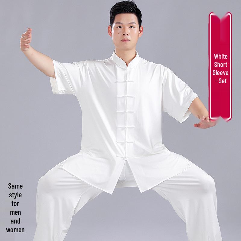 Summer Milk Silk Tai Chi Short Sleeve Top for Men and Women - Perfect for Practice, Performance, and Morning Exercise