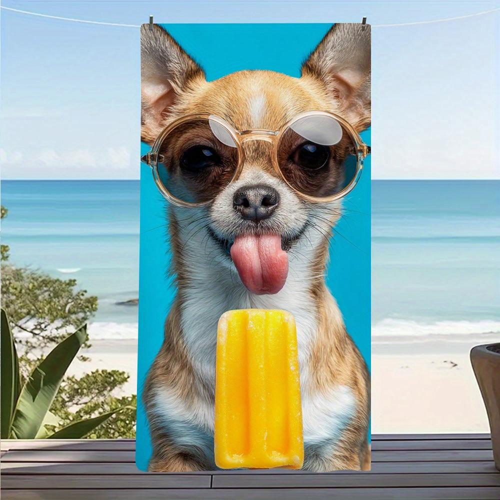

Funny Chihuahua Popsicle Beach Towel, Soft Microfiber Quick Dry Oversized Bath Towel, Cute Summer Pool Blanket W40*H60(CM)