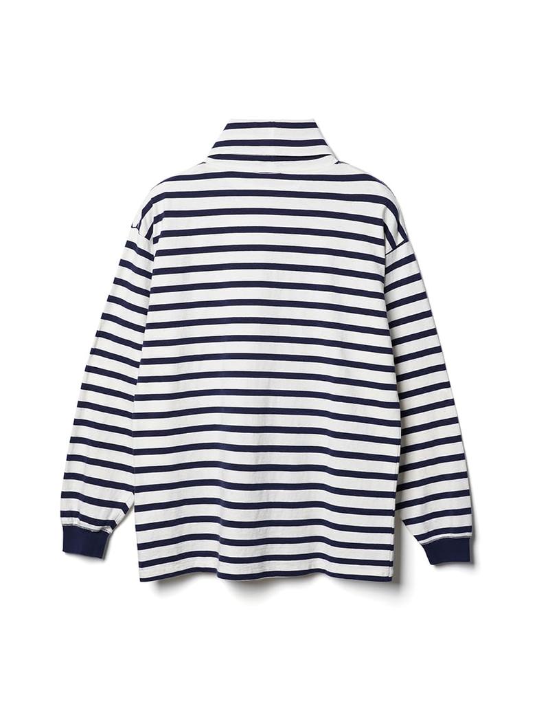 BIG Long USA [Good Wear] T-Shirt, Turtleneck, Border, Cotton, Men's, Women's (XL, White)