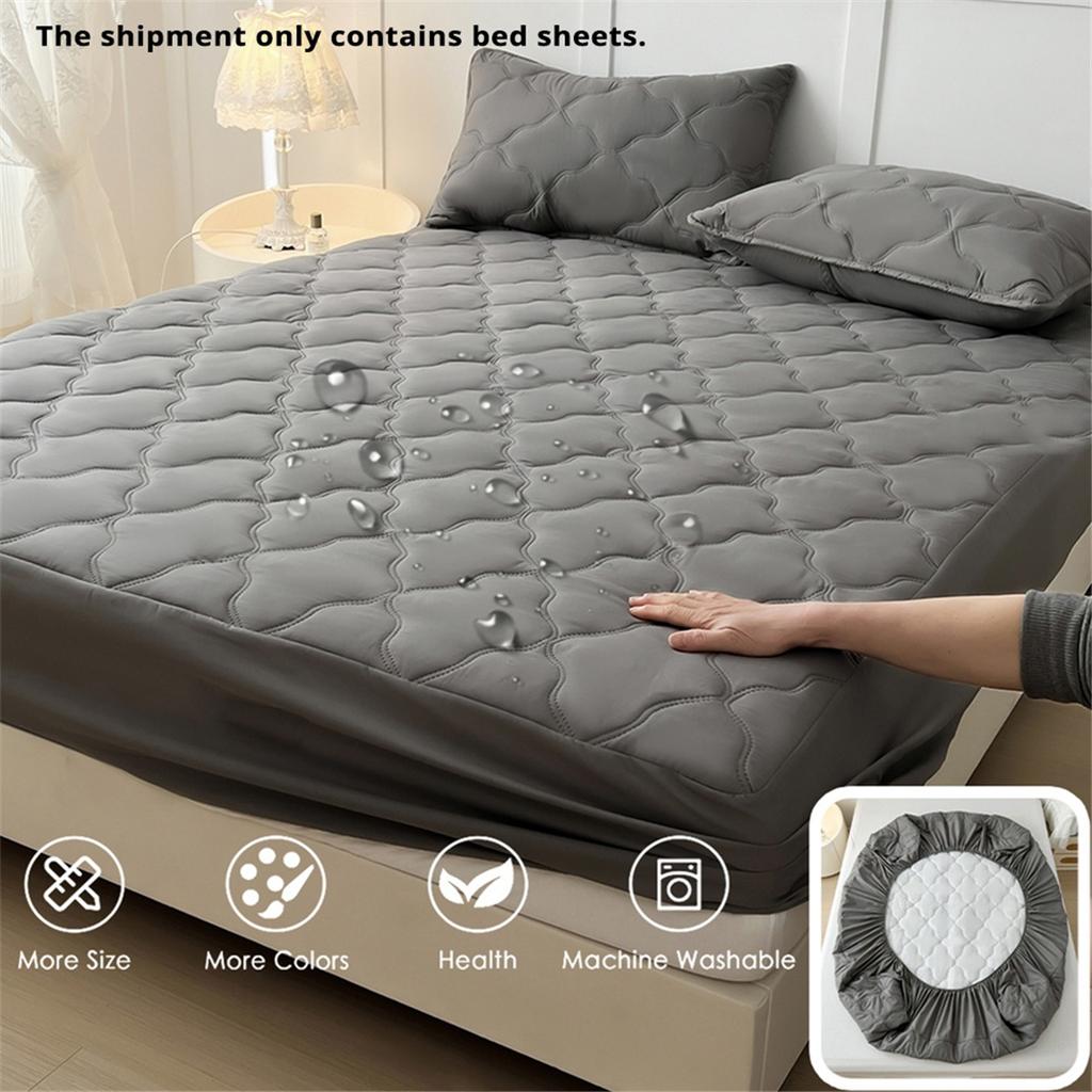 New Waterproof Fitted Bed Sheets, Mattress Pads Soft Microfiber Breathable Bedspreads Cover Protector for 180x200cm Queen