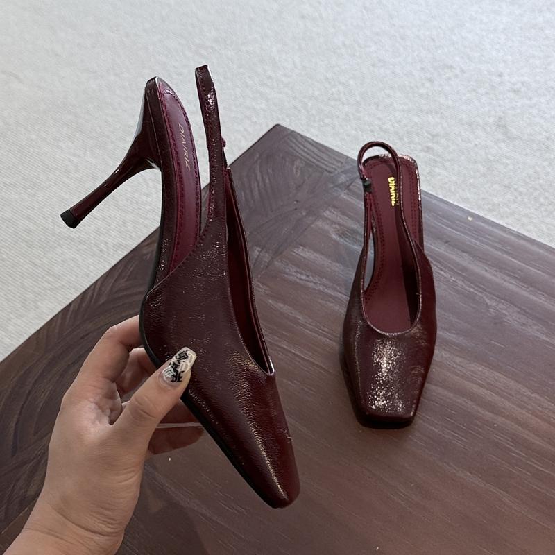 

Fashion SUOJIALUN 2025 Spring New Brand Women Sandal Fashion Red Square Toe Shallow Slip On Slingback Shoes Thin High Heel Dress Pumps 39 красный