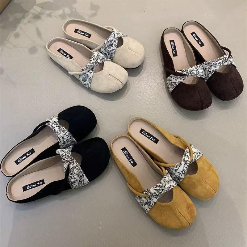 2025 Spring and Summer Casual Muller Cool Slippers French Mesh Head Half Slippers Women's Red Envelopes New Outer Wear Lazy One Pedal