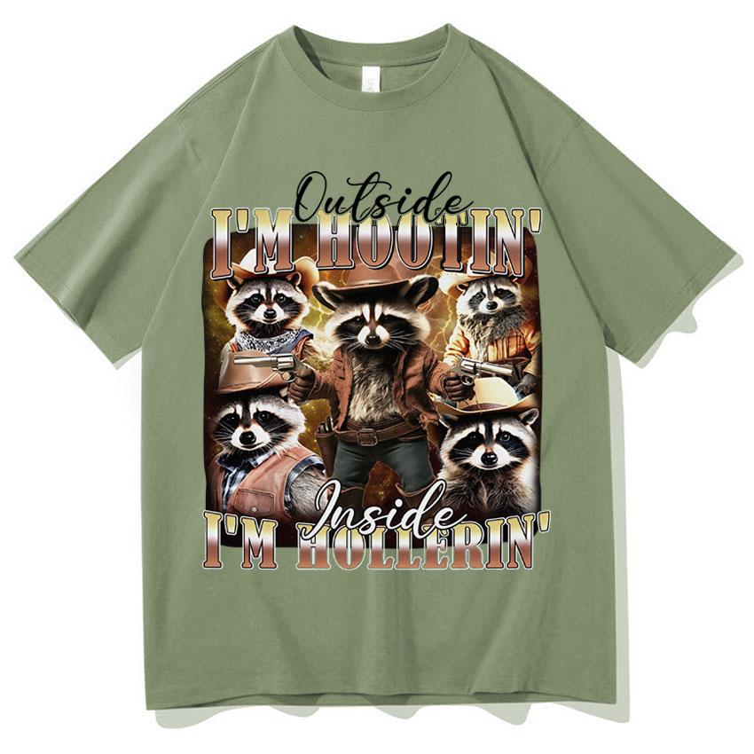 

INSIDE I M HOLLERIN Raccoon Funny Meme T Shirts Unisexs Women Crewneck Cotton T-shirt Gothic Graphics Summer Short Sleeve Teenagers 4XL