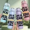 1PC Life Is Scary Without Jesus Text 750ml Color Plastic Sports Water Bottle Leakproof Flip Straw Lid Suitable for Sports Office Home Use