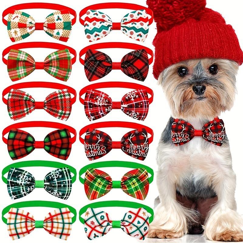 Pet Christmas Grid Bow Tie Adjustable Dog Cat Bowtie Collar Accessories For Small Dog Cat Festival Party Decoration Gift 10pcs