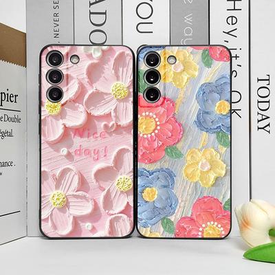 Art Oil Painting Flower Phone Case for Samsung S25 S24 S23 Ultra S22 Plus S21 S20FE S25edge M54 M55 5G Soft Silicone Back Covers