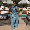 Two-Piece Retro Denim Workwear Set: Wide-Leg Trousers & Short Jacket for Women