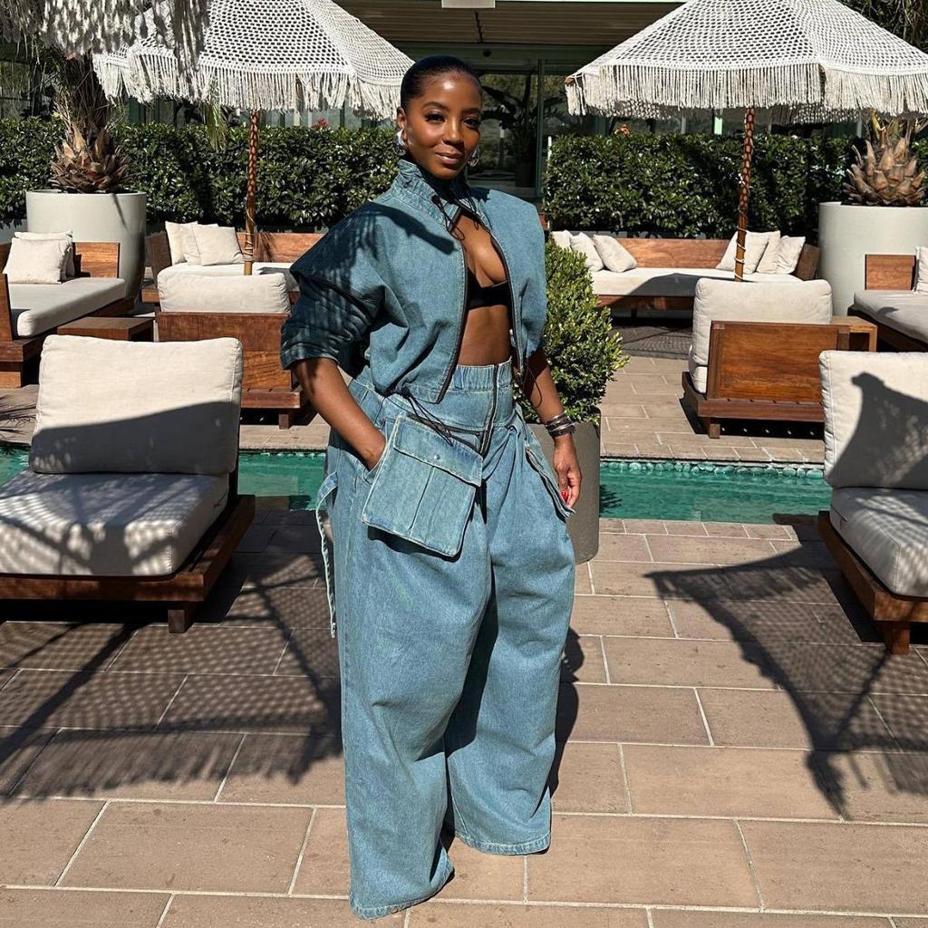 Two-Piece Retro Denim Workwear Set: Wide-Leg Trousers & Short Jacket for Women