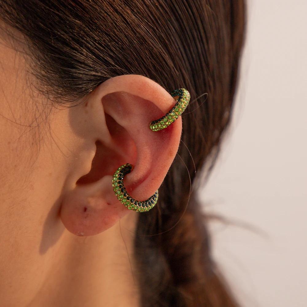 Youthway Striking Color Rhinestones C-Ring Ear Clips Round Circle Clip Women's Personalized Shiny Stainless Steel Jewelry