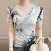 Summer New Mesh Women's Short Sleeved V-neck Top Fashionable Base Shirt Stylish and Chic Ice Silk T-shirt