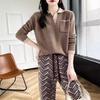 Women's Loose Wool V-Neck Color Block Pullover Sweater - Autumn/Winter Warm Lazy Style