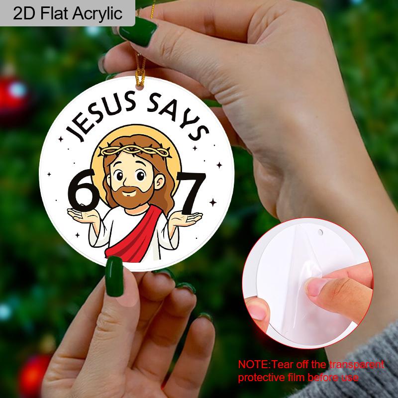 1pc/2pcs 67 Sign, JESUS Says 67 Pattern, Acrylic Pendant with Golden Rope, Party Holiday Decor, Window Pendant Decor, Decor Sign(No Electricity)
