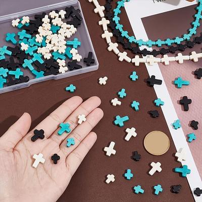 50/100/200pcs Turquoise Cross Beads, Cross Stone Decorative Beads, Cross Pendant Bracelets, Earrings, Spacer Beads DIY Jewelry Making, Random Colors