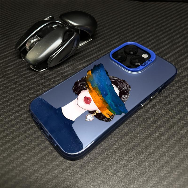 Applicable To Apple 11/11 Huawei OPPO Xiaomi Vivo New Creative Blindfolded Girl Anti-drop Colored Silver Mobile Phone Case