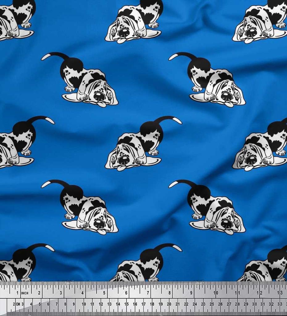 Soimoi Japonská krepová saténová tkanina Basset Hound Potisk šicí tkaniny metr 42 palců