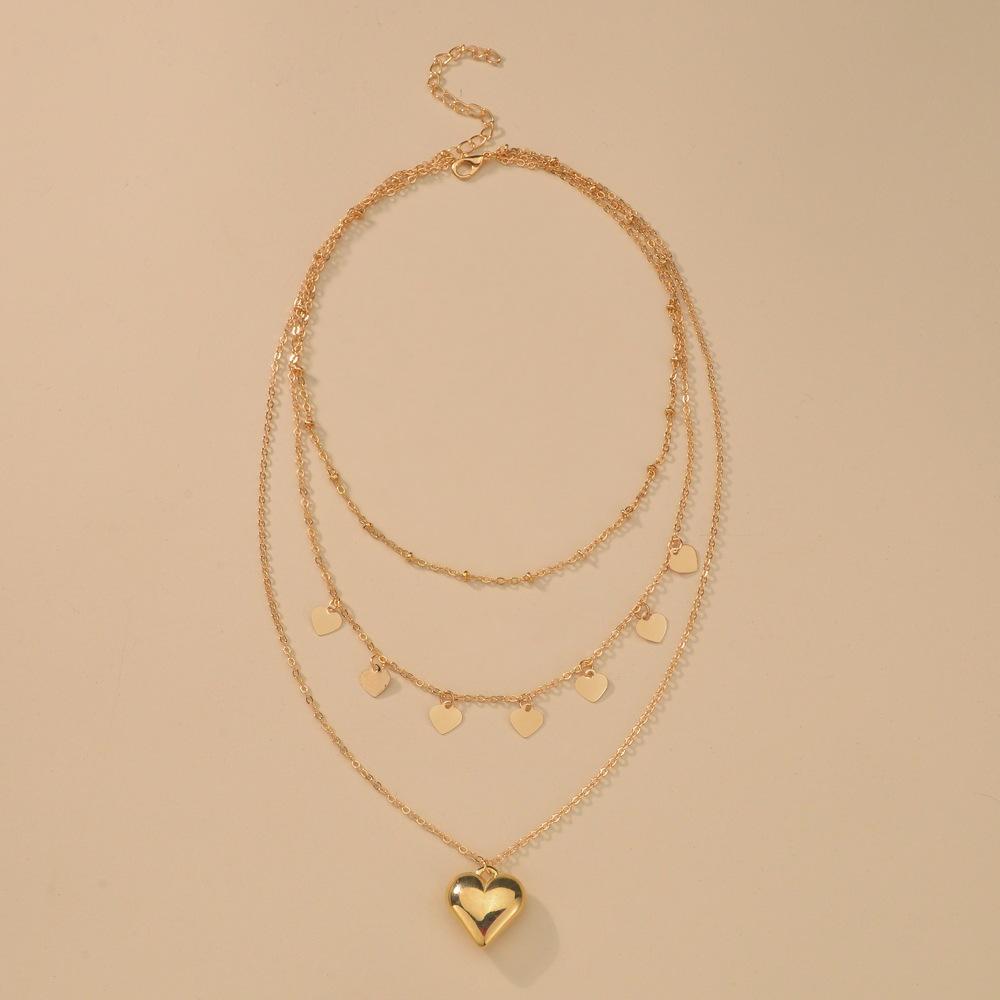 CCB Peach Heart Pendant Necklace Retro Iron Piece Peach Heart Multi-layer Necklace Accessories
