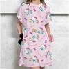 Women's Long Tshirt Dress Summer Fashion Girl Hello Kitty Print Oversized Casual Round Neck Short Sleeved Mini T-shirt Dress