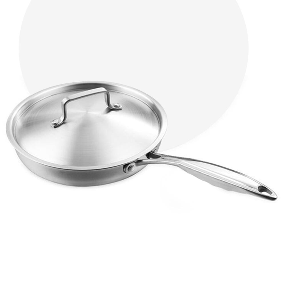 Stainless Steel Frying Pan Uncoated Non-Stick  Pot Kitchen Cookware Saucepan with Long Handle