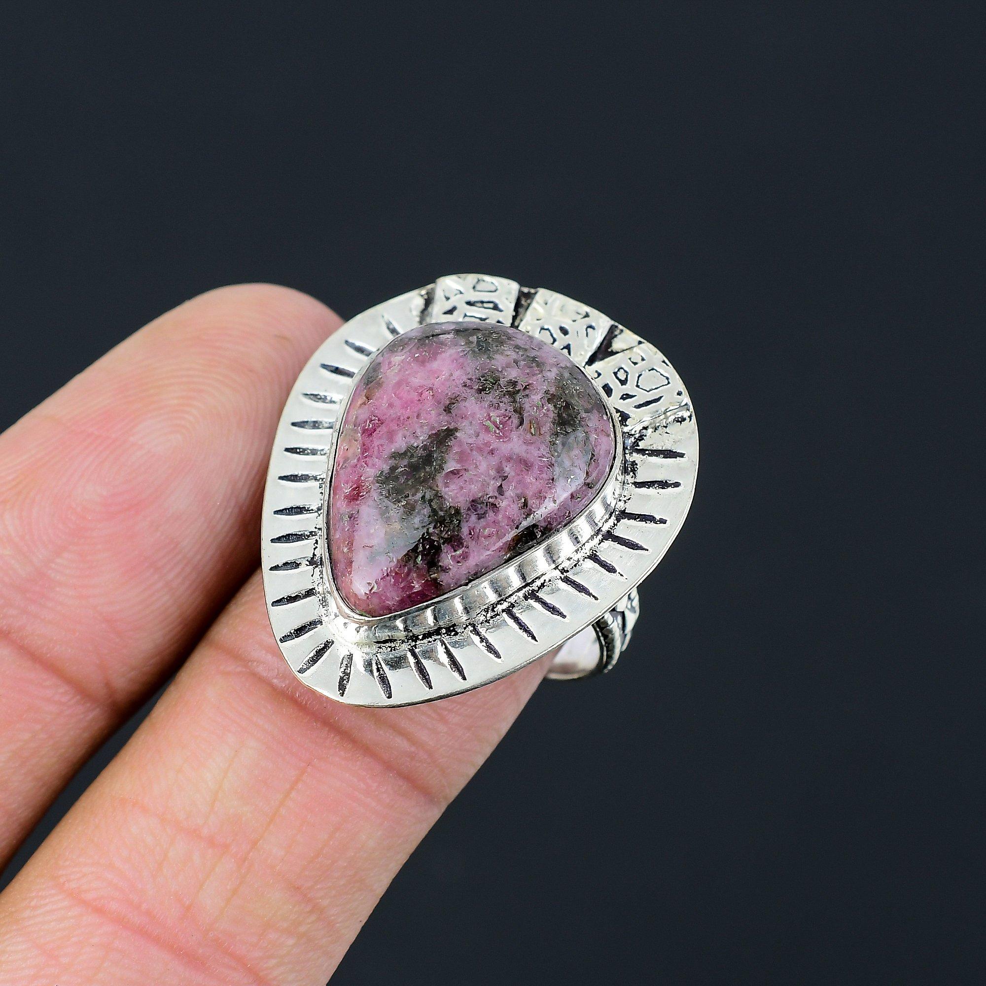 Pear Rhodonite Stone Stackable Daughter Wedding Ring Size 10 925 Sterling Silver 10