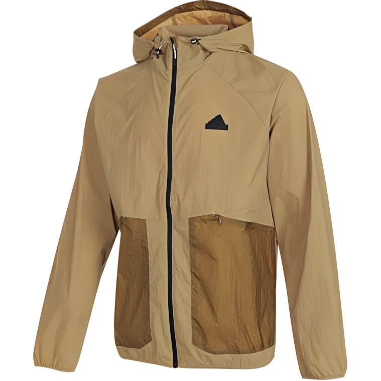 Adidas Lightweight Woven Jacket With Hood And Zip Men Outerwear Yellow Tan JI8659