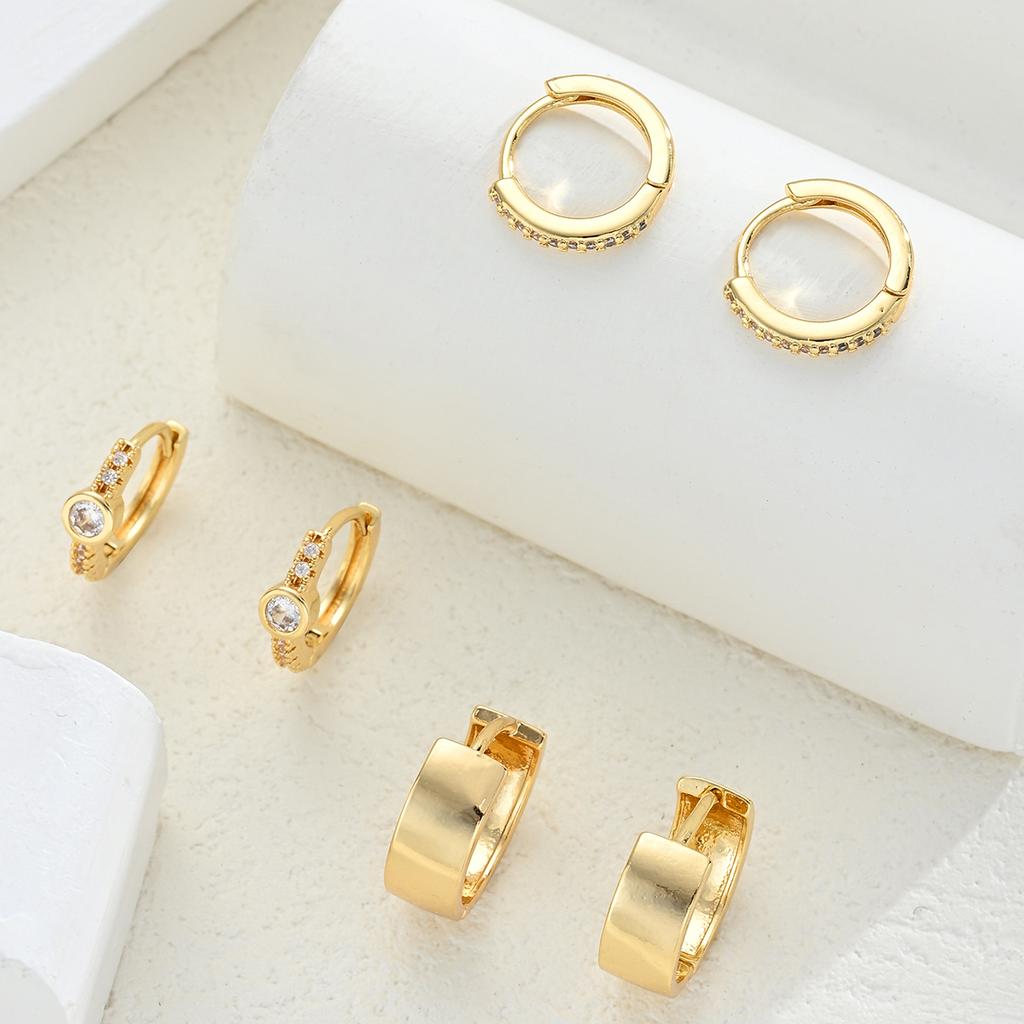 3 Pairs Dainty 14K Gold Plated Zircon Hoops Stackable Earrings Set For Women Fashion Elegant Daily Party Wear Jewelry Gifts 2026
