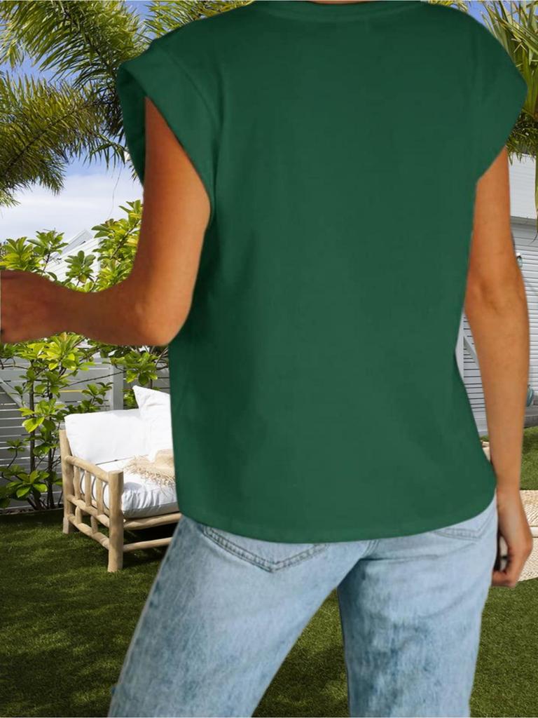 Women's Cap Sleeve Tank Top Crew Neck Loose Fit Basic Summer Tee
