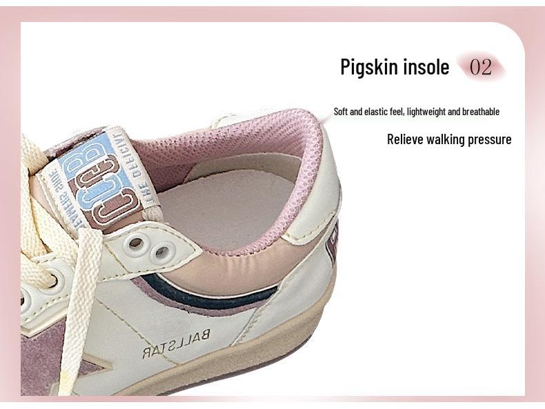 Women's Retro Patchwork Distressed Star Sneakers - Spring 2025, Casual Lace-Up Flat White Shoes