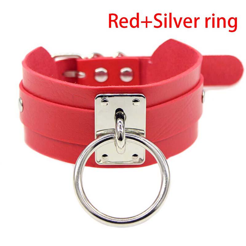 Punk Gothic Breites PU-Leder O-Ring Halsband Choker Halskette Damen