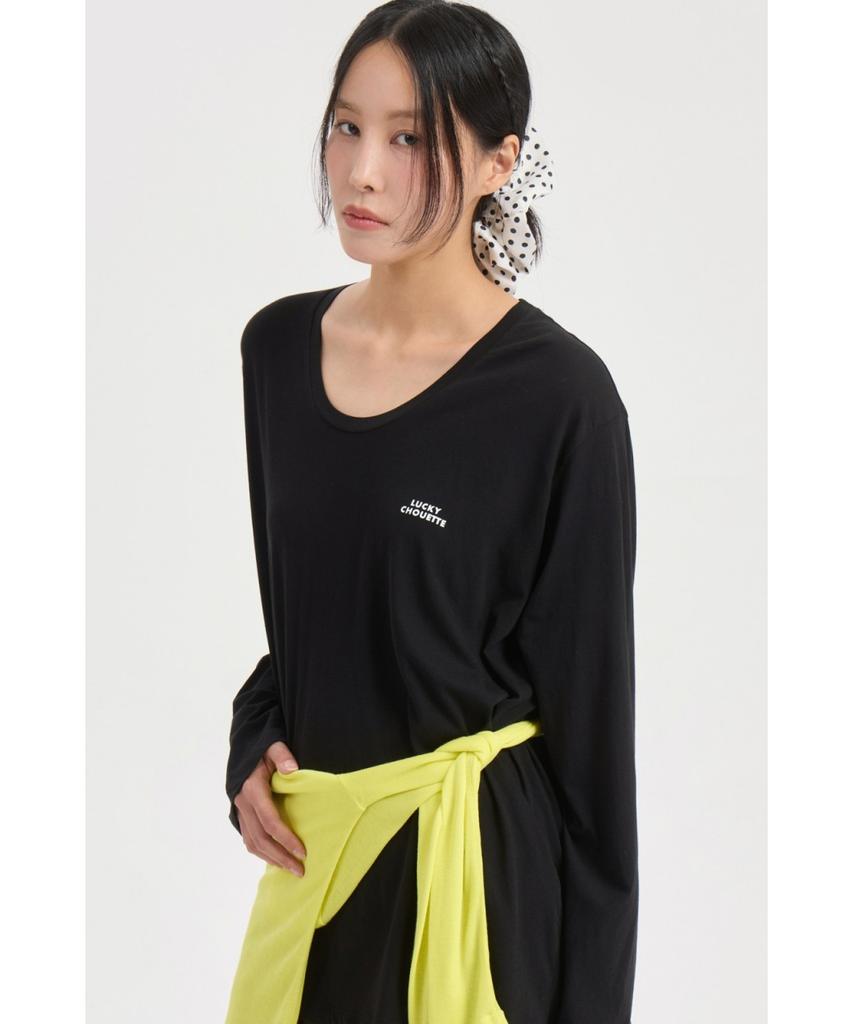 LUCKY CHOUETTE U Neck Loose Fit Long Sleeve T-Shirt (Black) Lftx25465Bkx